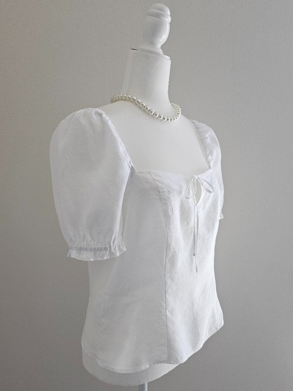 H&M White Linen Blend Smocked Peasant Top - Size L - Picture 2 of 12